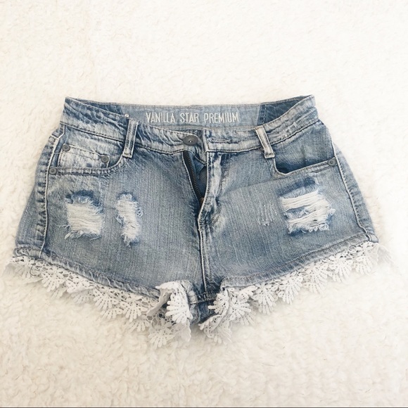 Vanilla Star Pants - Vanilla Star Distressed Light Wash Denim Shorts